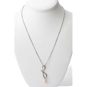 Designer Womens 925 Silver Pearl Loop Pendant Necklace 20" 5.7g